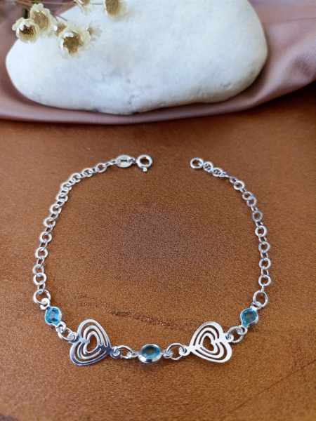 Pulseira Coração Vazado Com Pedra Azul - Prata 925 - MP152-1838