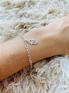Pulseira Mão de Fátima ou Mão Hamsá Com Estrela De Davi - Prata 925