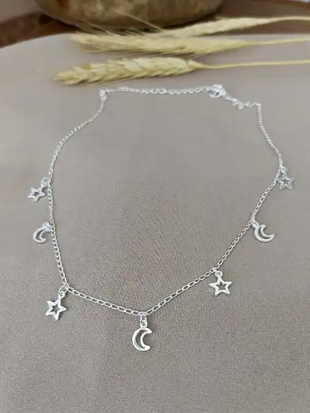 Gargantilha Choker Lua e Estrela - Prata 925 - MC125-3264
