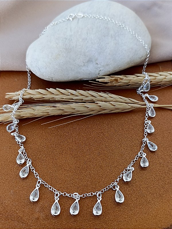Gargantilha Choker Gotas Zirconias - Prata 925 -MC144-49102