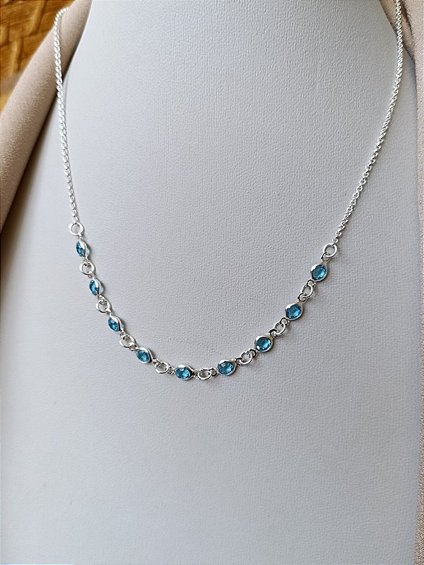 Gargantilha Choker Pedra Azul - Prata 925 - MC145-2550