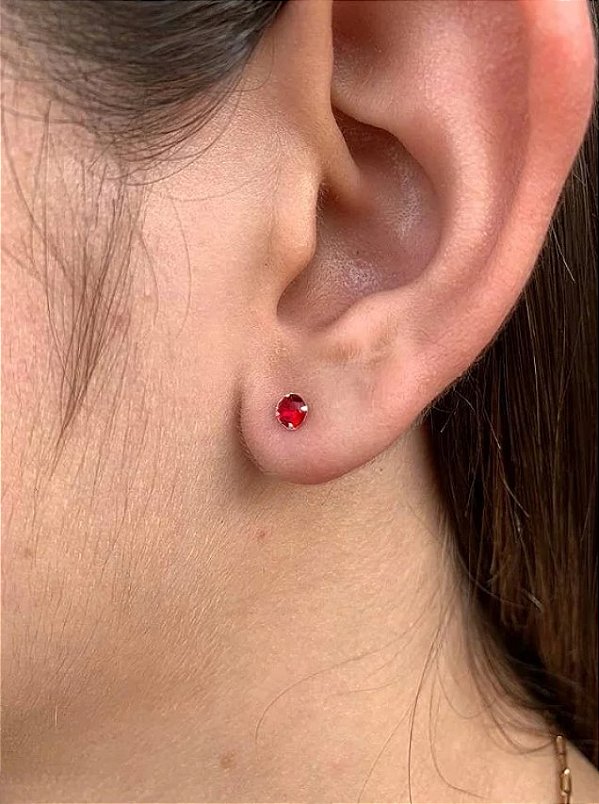 Brinco Baby Vermelho  - Prata 925 - 3mm - Zirconia