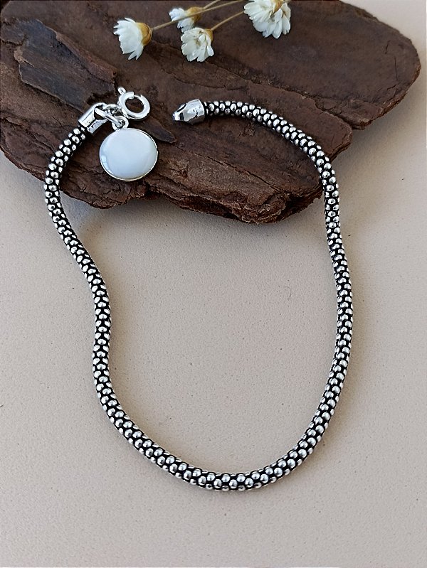 Pulseira Bali Pikun Pedra Natural - Prata 925 - Cor Envelhecida