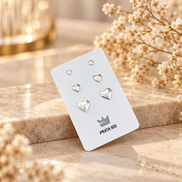 Trio Coração Liso - Prata 925 - MB249-923