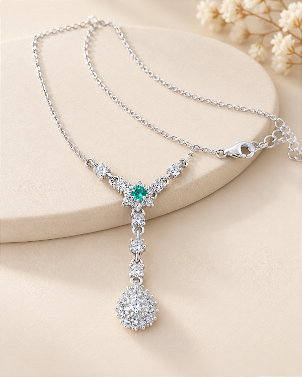 Gargantilha Luxo Com Pedras Zircônias - Prata 925