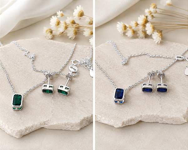 Conjunto Pedras Zircônias - Prata 925