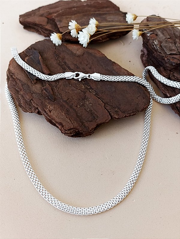 Gargantilha Pipoca Oval - 40cm - Prata 925