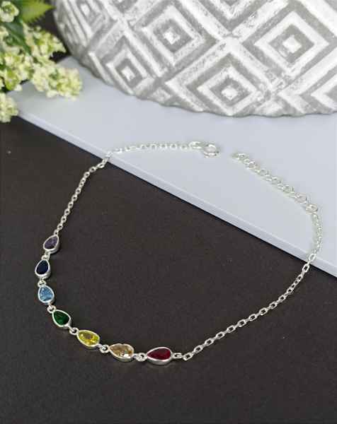 Pulseira C/ Pedras Gota Multicor - Prata 925