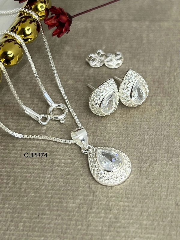 Conjunto Gota Cravejada - Prata 925 - MCJ35-62124