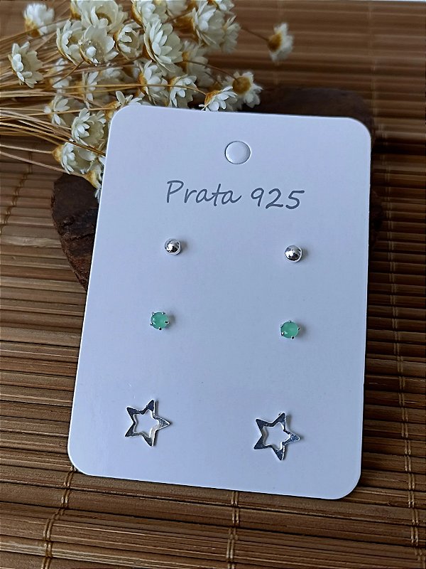 Trio Bola - Pedra - Estrela - Prata 925 - MB266-1220