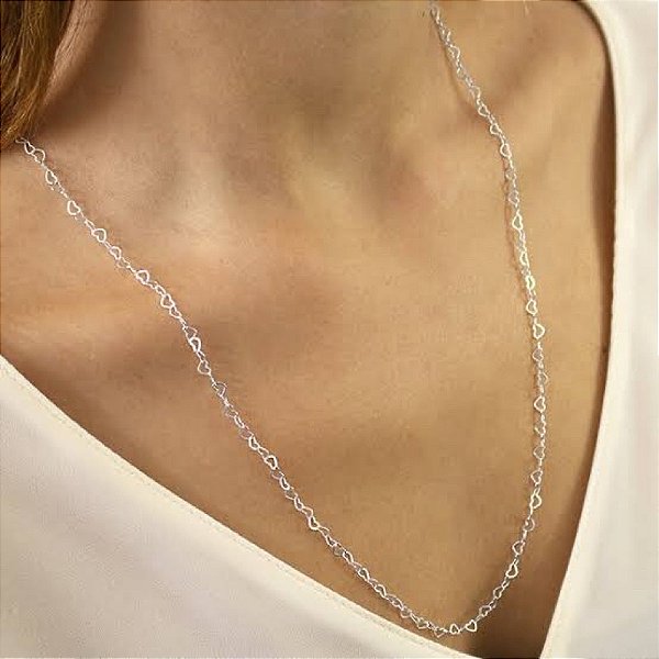 Gargantilha Coração Vazado - 60cm - Prata 925 - MC256-2274