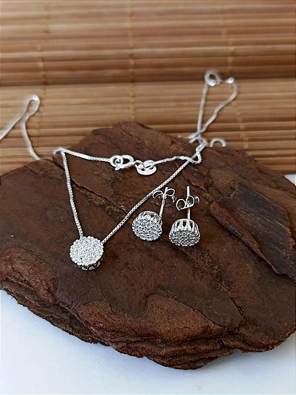 Conjunto Ponto de Luz Cravejado - Prata 925 - MCJ37-3676
