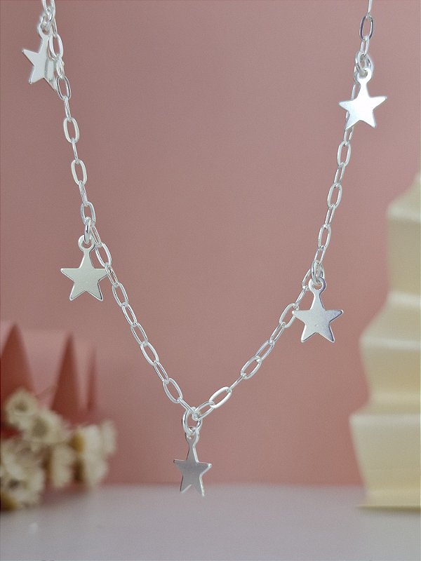 Gargantilha Choker Com Estrelinhas - Prata 925 - MC271-2357