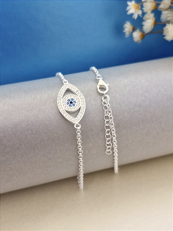 Pulseira Olho Grego Cravejado - Prata 925 - MP250-4098