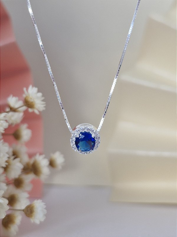 Gargantilha Ponto de Luz Azul Cravejado - Prata 925 - MC299-2153