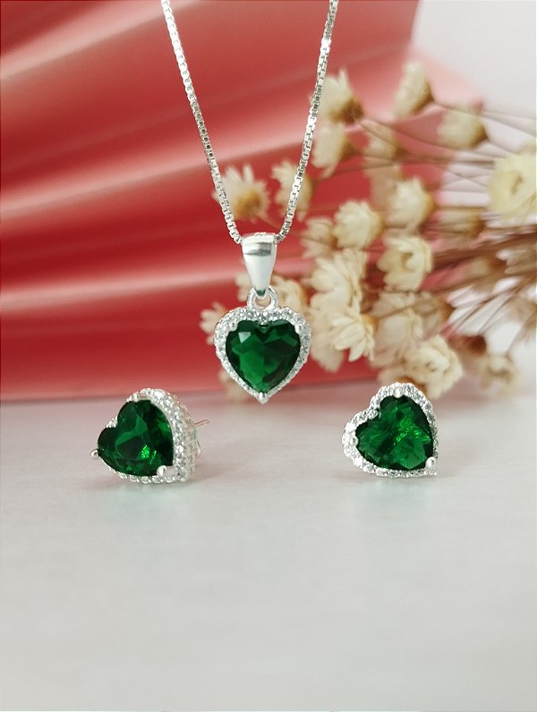 Conjunto Coração Cravejado - Prata 925 - MCJ41-42106