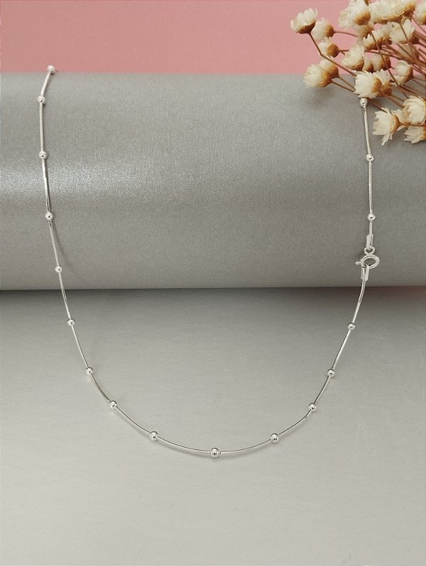 Gargantilha Rabo de Rato C/ Bolinhas - Prata 925 - MC307-2357 - 40cm