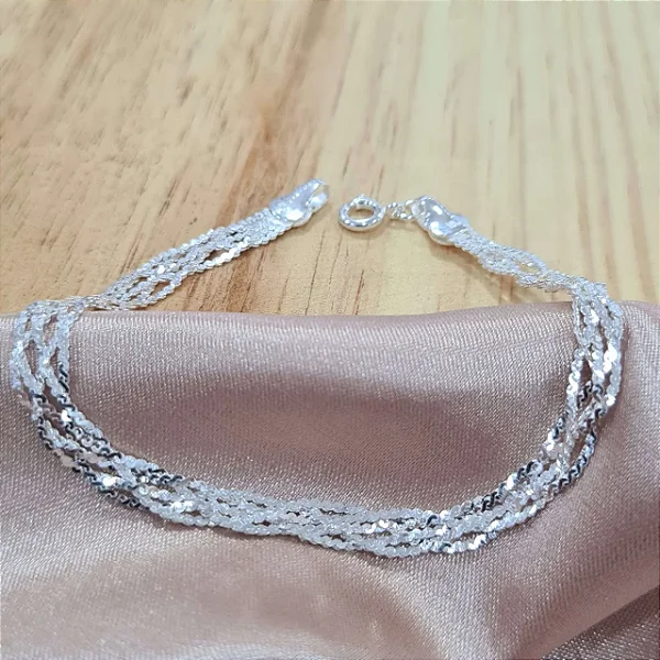 Pulseira Trançada 5 Fios Diamantada - Prata 925 - 17cm - MP274-42106
