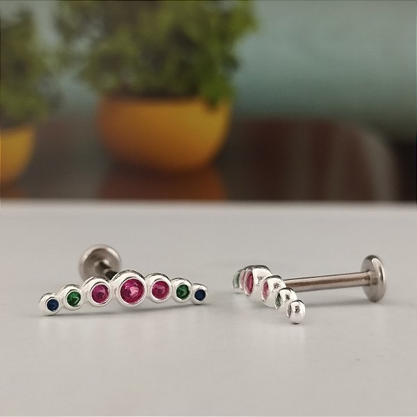 Piercing Cluster Cravejado Colorido - Prata 925 - MB442-922