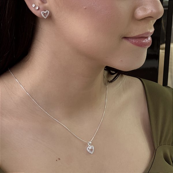 Conjunto Coração Duplo Prata 925 - MCJ50-3690