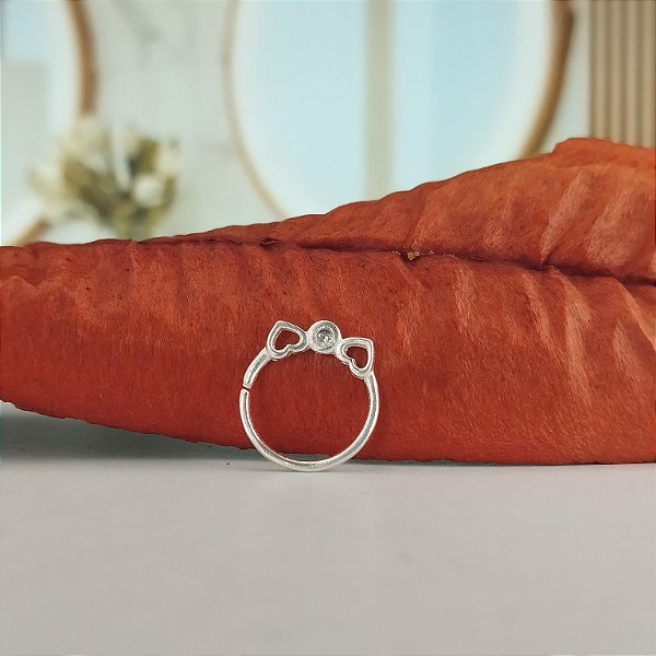 Piercing Argola Corações C/ Ponto de Luz - Prata 925 - MB482-420