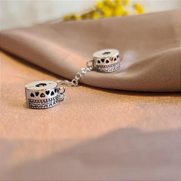 Trava Com Corrente Para Berloques Cravejada - Prata 925 - BL84-52130