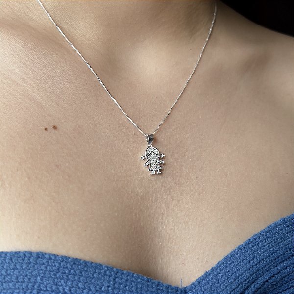 Gargantilha Menina Cravejada - Prata 925 - MC365-3280