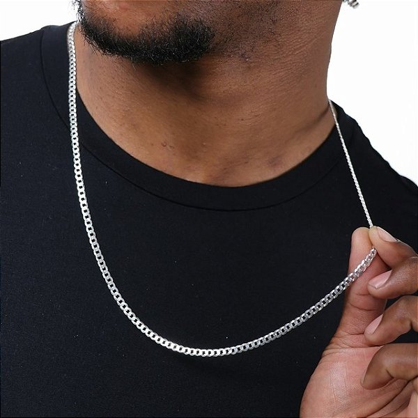 Corrente Grumet Flat - F80 - 3mm - 7,8g - 60cm - Prata 925