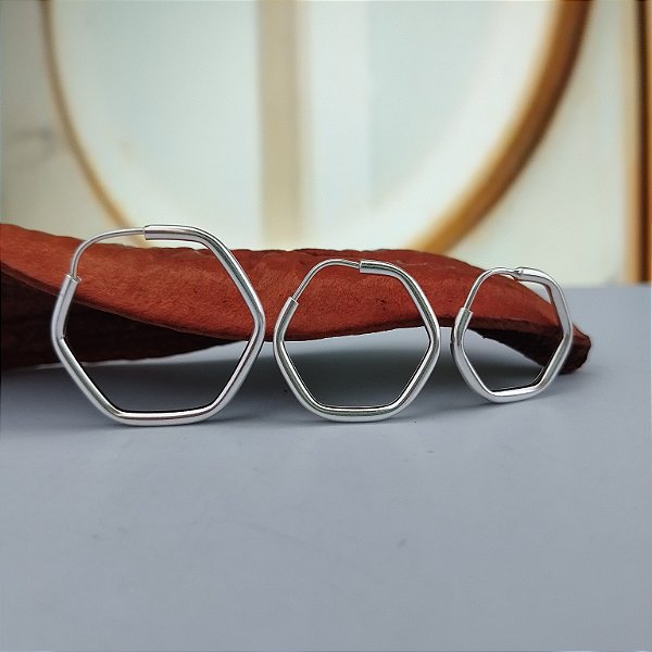 Trio Argolas Hexágono - Prata 925 - 20mm - 16mm - 13mm