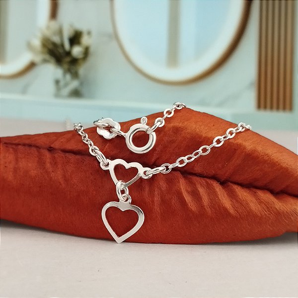 Gargantilha Choker Com Corações - Prata 925