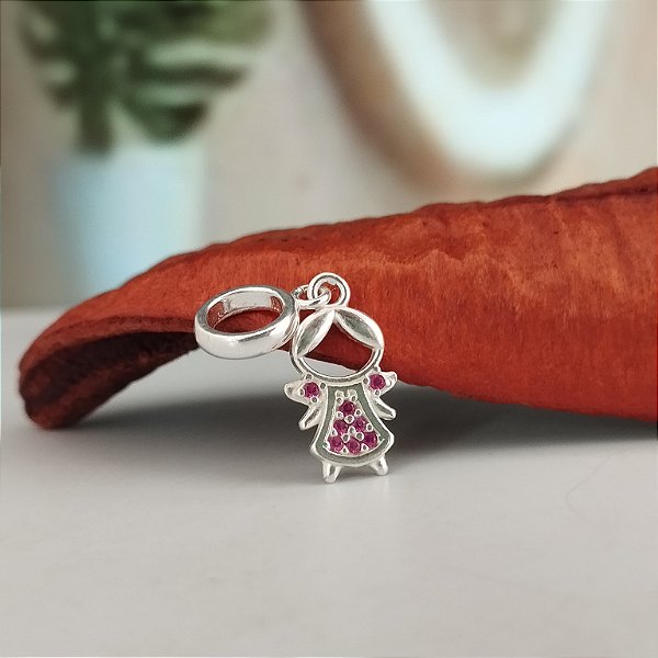 Berloque Menina Cravejado - Prata - 925