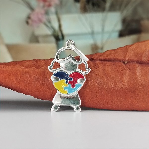 Pingente Menina ( Símbolo Autista)  - 22mm - Prata 925 - PG159-1742