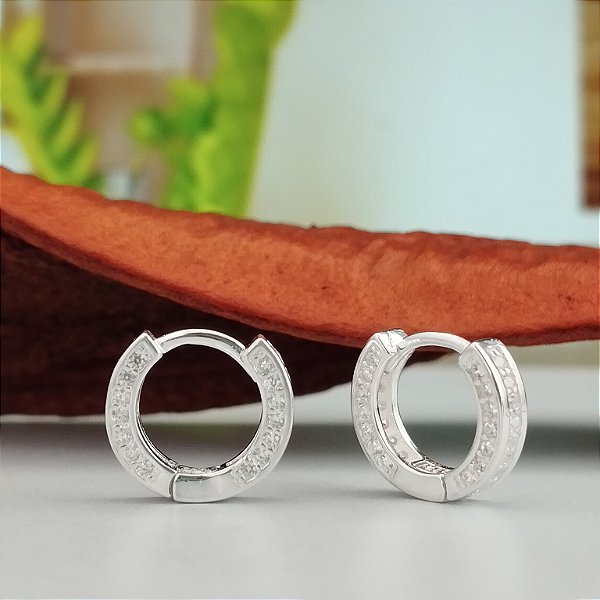 Brinco Argola Cravejada - 10mm - Prata 925