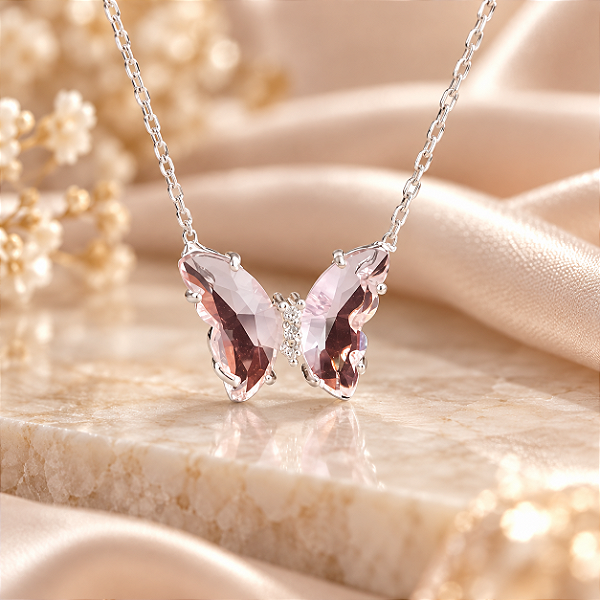Gargantilha Borboleta Rosa - Prata 925 - MC424-42165
