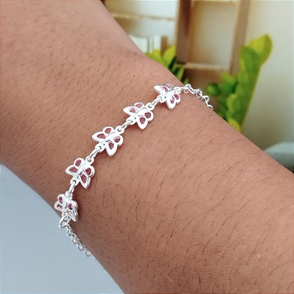 Pulseira Borboletas Rosa Claro - 18cm- Prata 925 - MP372-2358
