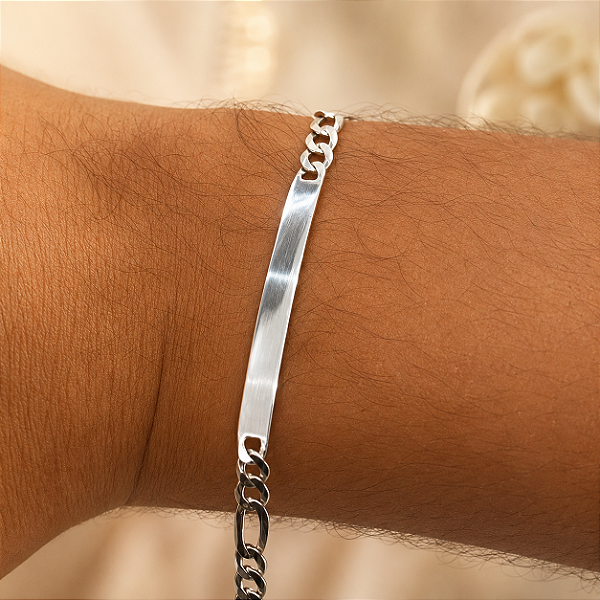 Pulseira 3 Por 1 c/ Plaquinha - 5mm - 8g -21.5cm - Prata 925