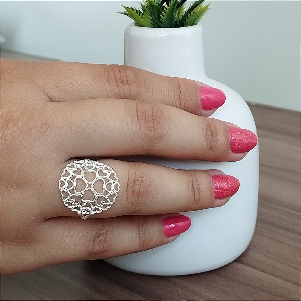Anel Mandala Com Corações Vazados - Prata 925