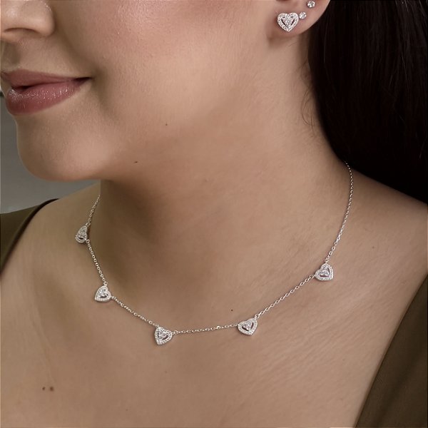 Conjunto Luxo Coração Com Zircônia - Prata 925 - MCJ80-80200