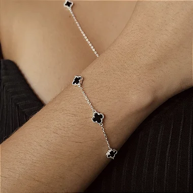 Pulseira Com Trevos Preto - Prata 925 - MP426-47117