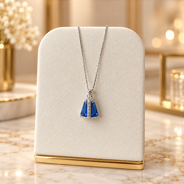 Gargantilha Nossa Senhora c/ Manto em Pedra Zircônia Azul- Prata 925