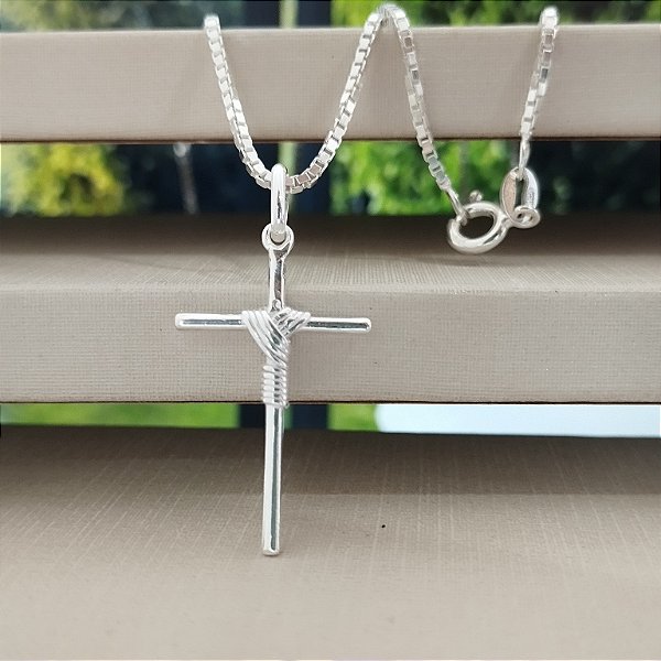 Corrente Masculina Veneziana V28 Com Crucifixo - 60 cm - Prata 925