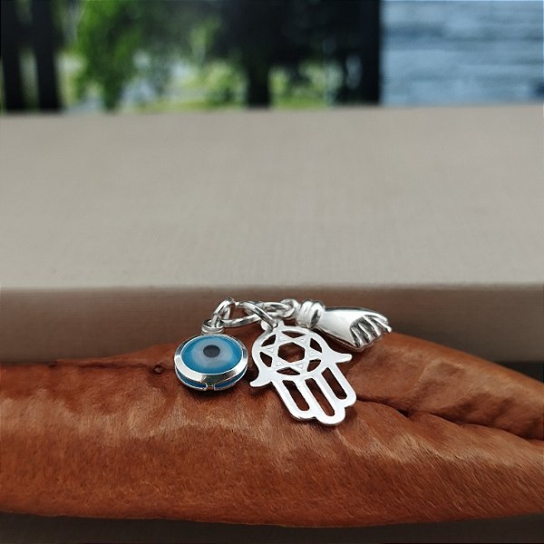 Pingente Patuá ( Mão de Fátima,Olho Grego e Figa)- Prata 925 -PG199-1435