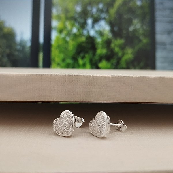 Brinco Coração Cravejado - Prata 925- MB828-2870