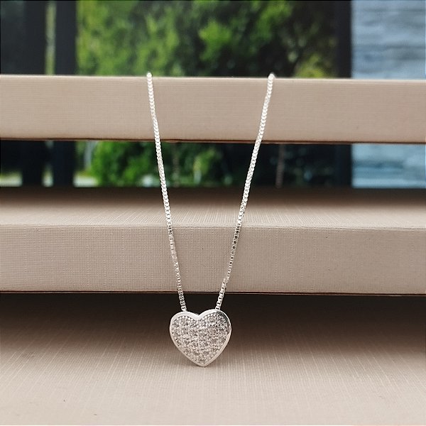 Gargantilha Coração Cravejado - Prata 925 -MC565-3176