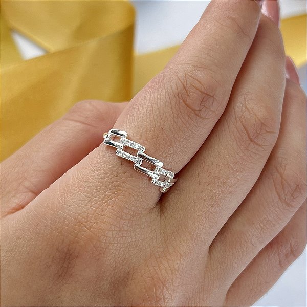 Anel Quadrados Com Zircônias - Prata 925 -MA217-2358