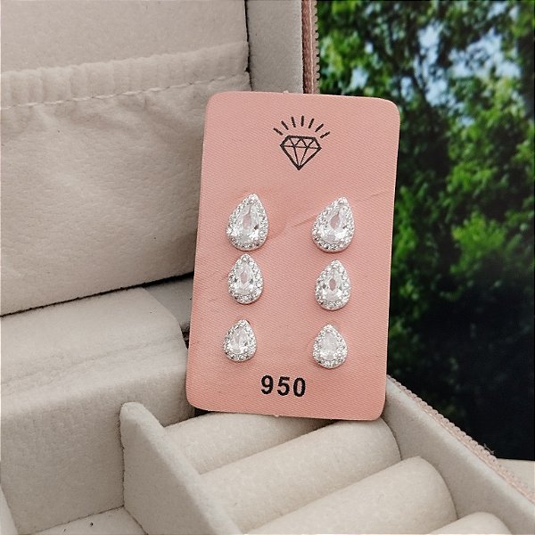 Trio Cravejado Pedra Cristal - Prata 925 - MB851-3896