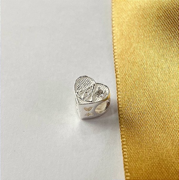 Berloque Separador Coração Aparecida C/ Ponto de Luz - Prata 925- BL224-2152