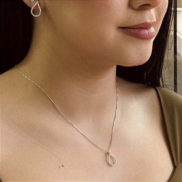 Conjunto Gota Cravejado - Prata 925 -MCJ90-69172
