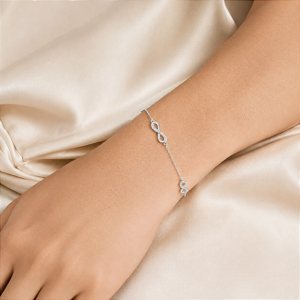 Pulseira com Infinitos Cravejados - Prata 925 - MP453-2766