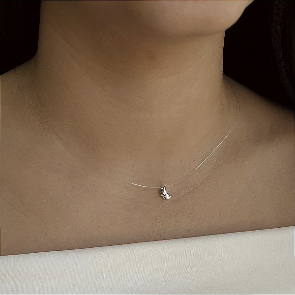 Gargantilha Lua Com Zircônia Nylon - Prata 925 -MC592-1436